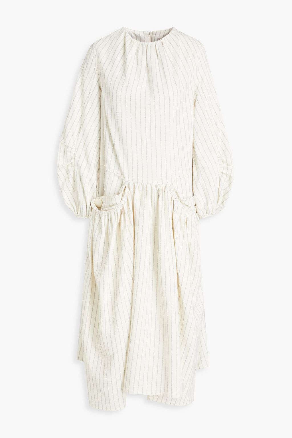 BY MALENE BIRGER Ethulia draped gathered striped gabardine midi dress ...