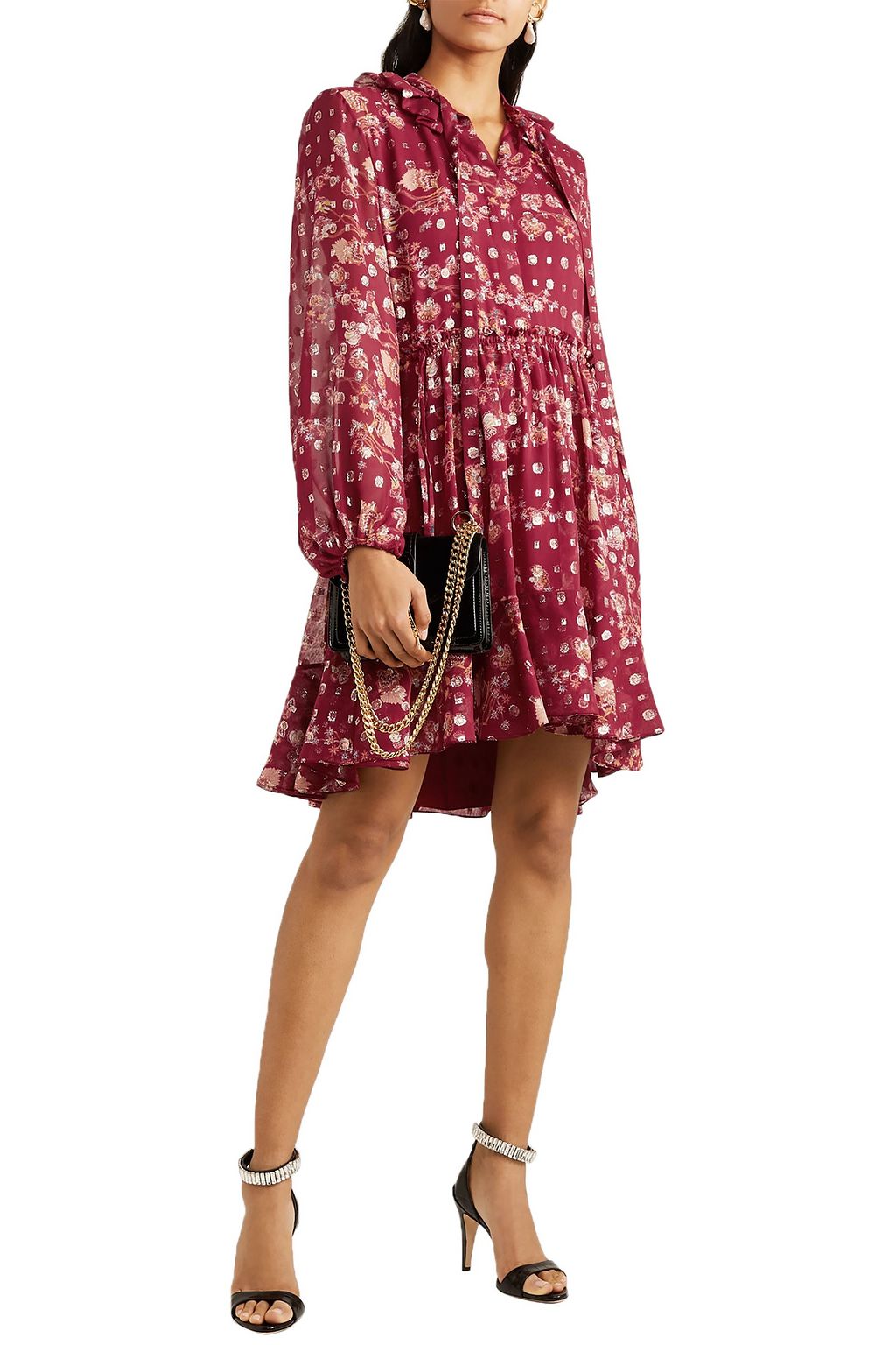 CHLOÉ Tie-neck floral-print fil coupé silk-chiffon mini dress