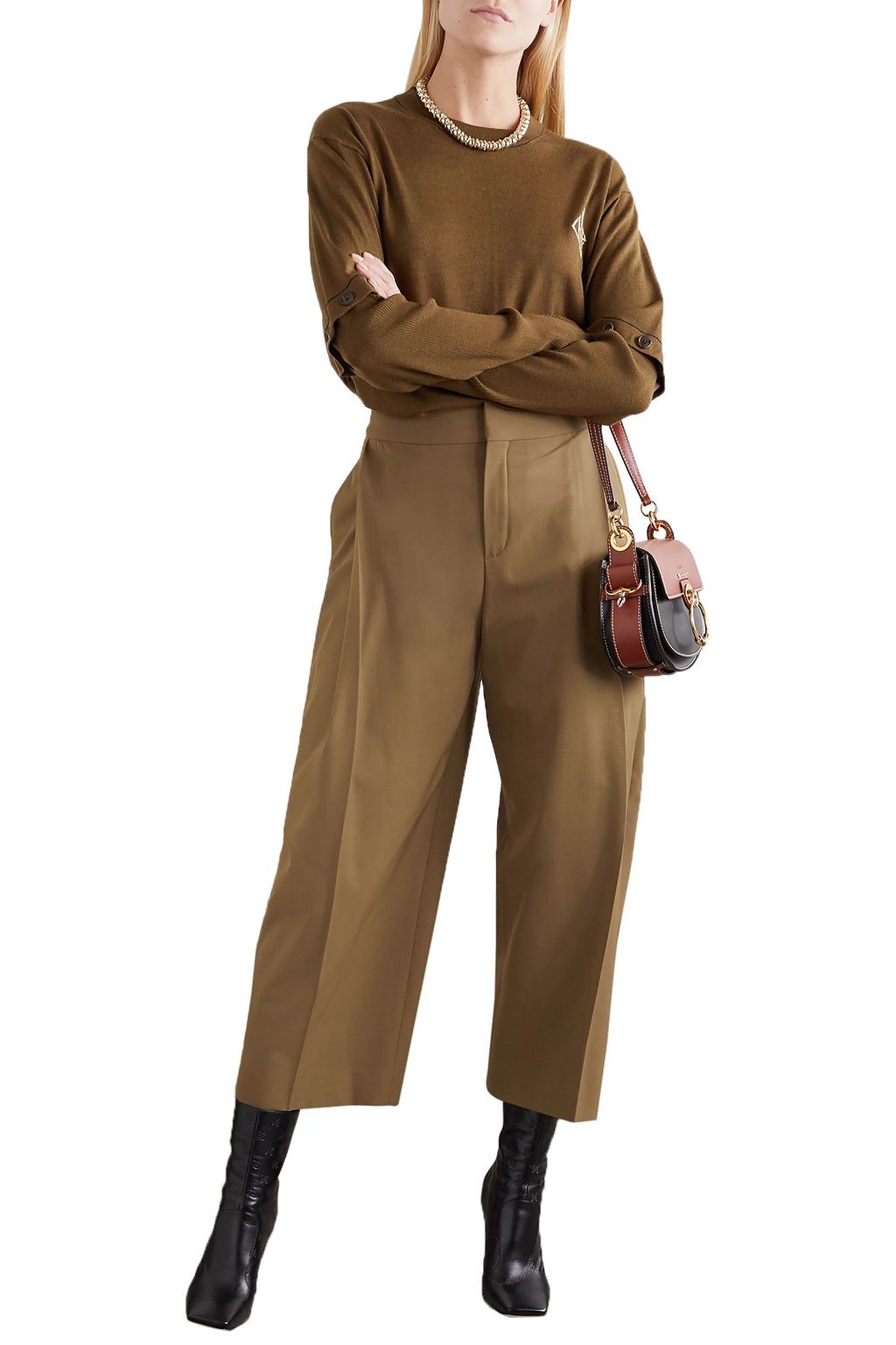 CHLOÉ Cropped pleated twill tapered pants