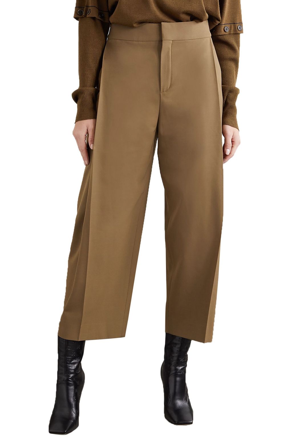 CHLOÉ Cropped pleated twill tapered pants