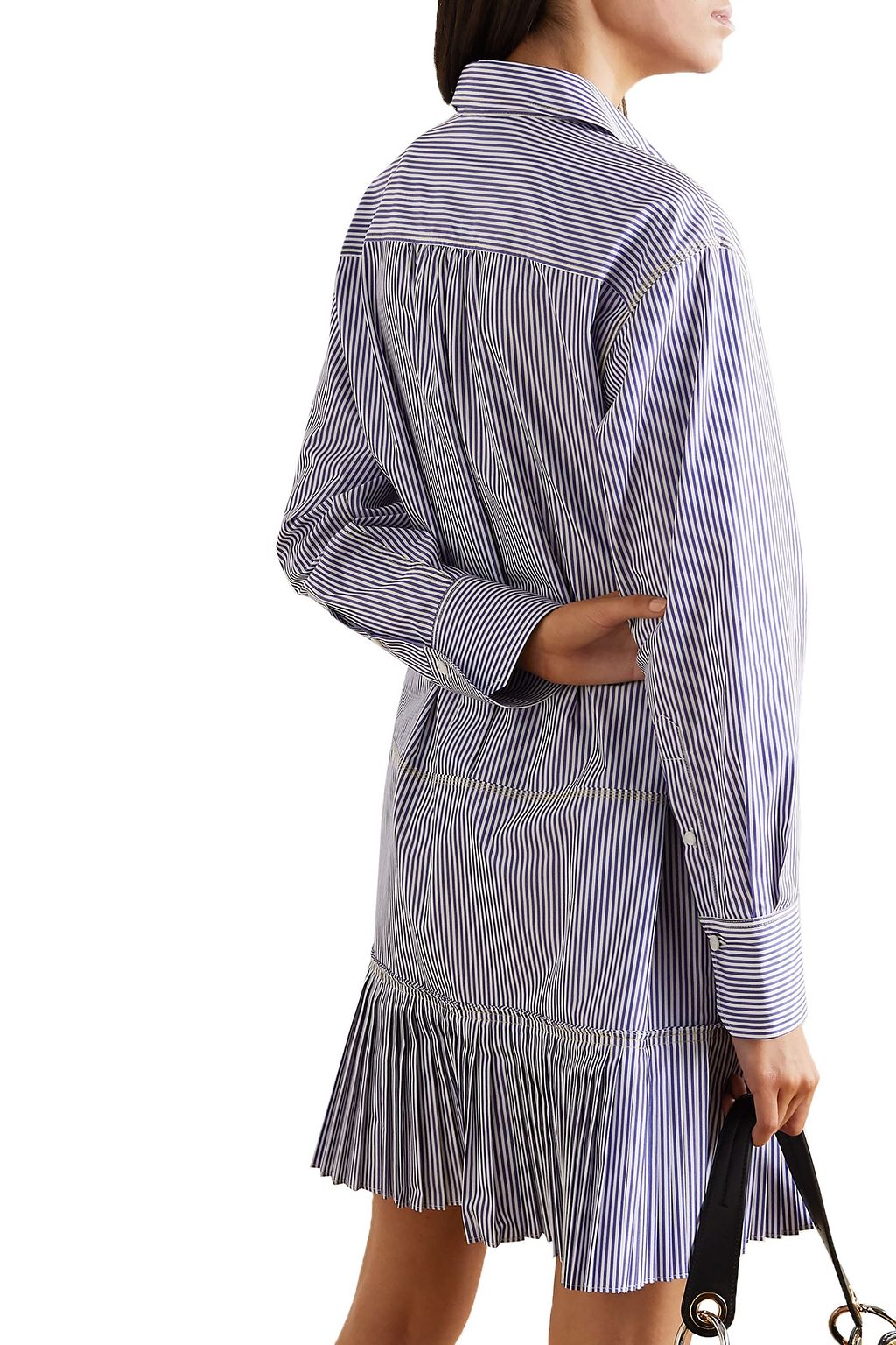 CHLOÉ Pleated striped cotton-poplin mini dress