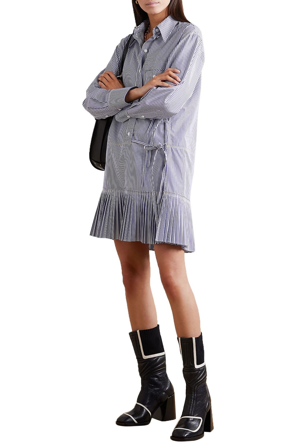 CHLOÉ Pleated striped cotton-poplin mini dress