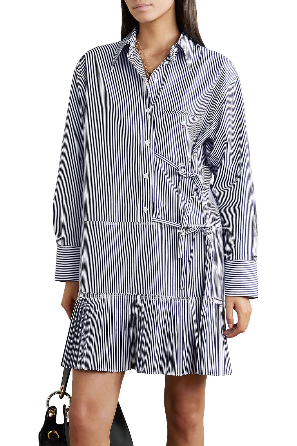 CHLOÉ Pleated striped cotton-poplin mini dress