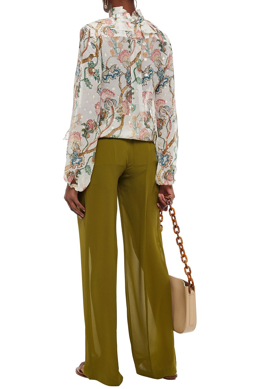 CHLOÉ Pleated silk-georgette wide-leg pants