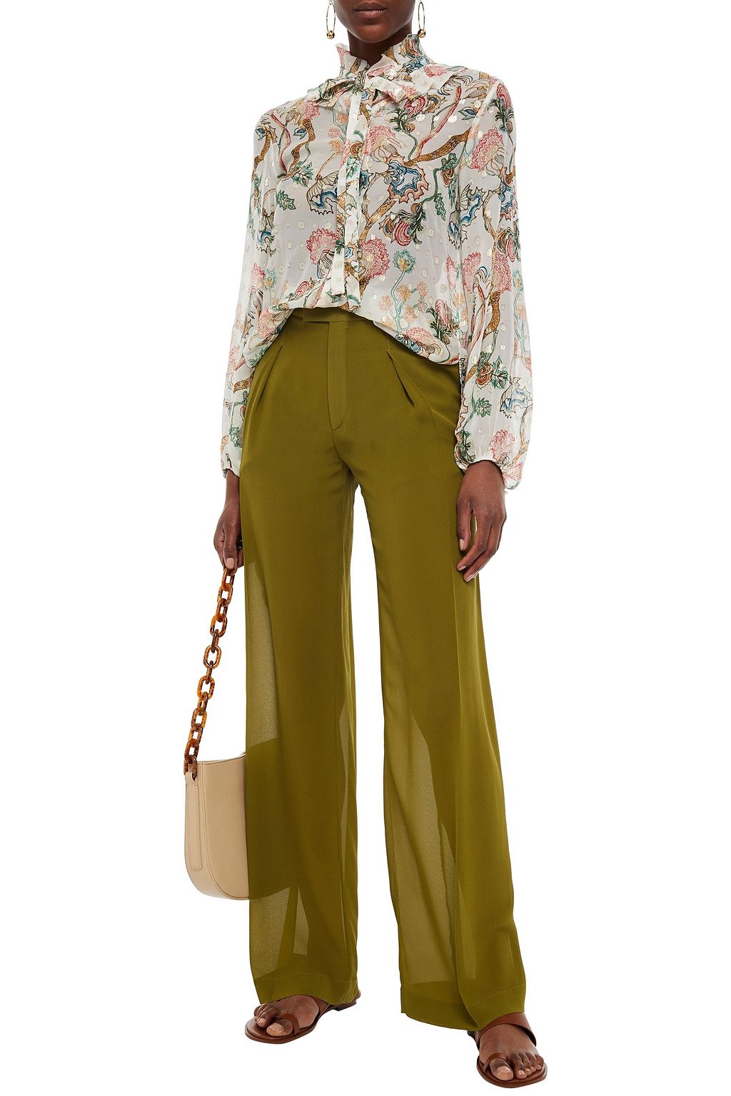 CHLOÉ Pleated silk-georgette wide-leg pants