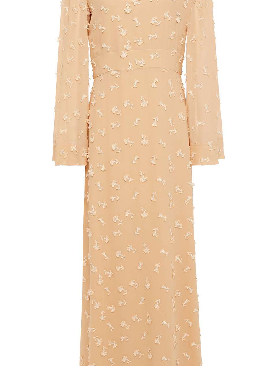 pussy-bow embroidered silk crepe de chine maxi dress