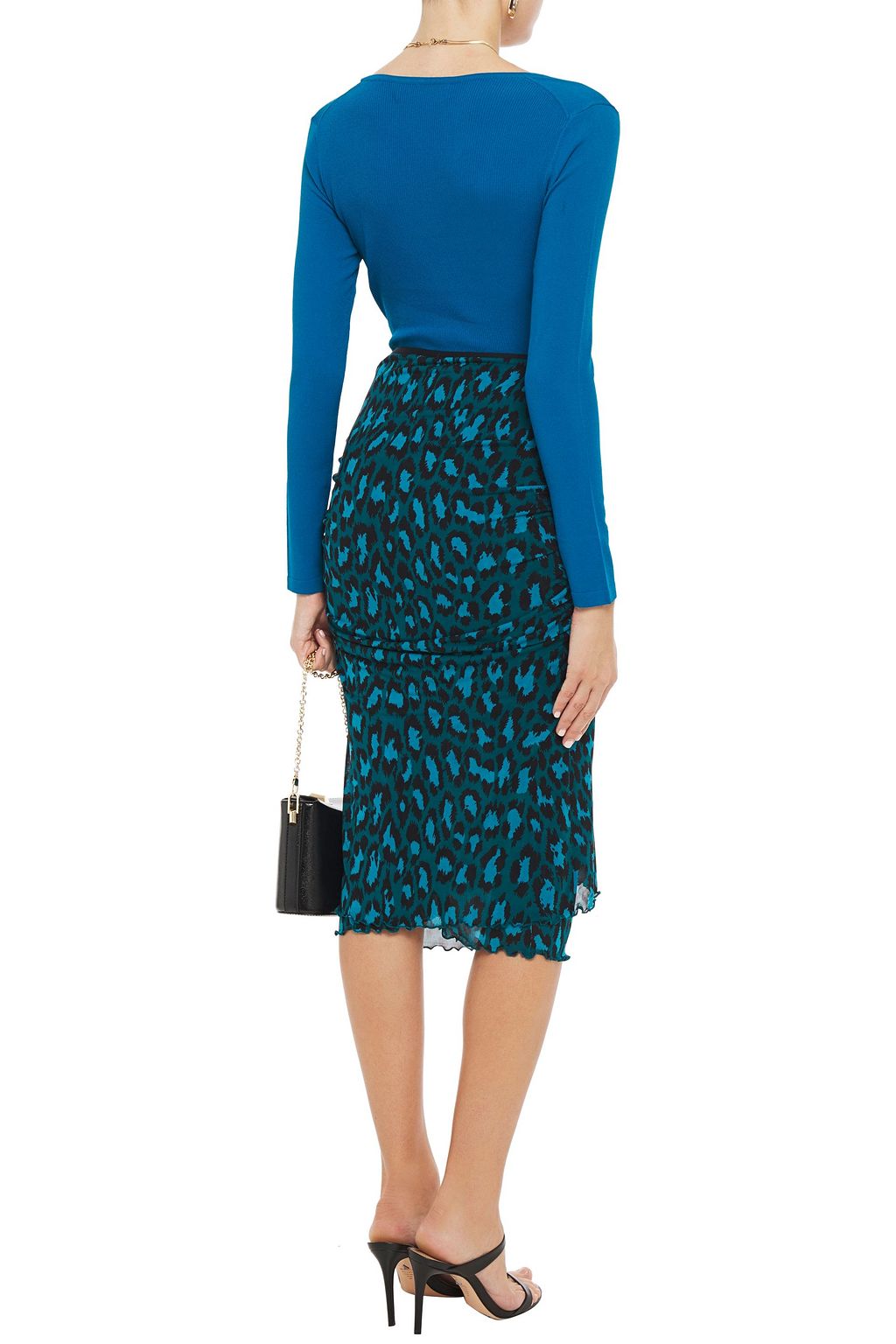 DIANE VON FURSTENBERG Ruched leopard-print stretch-jersey midi skirt