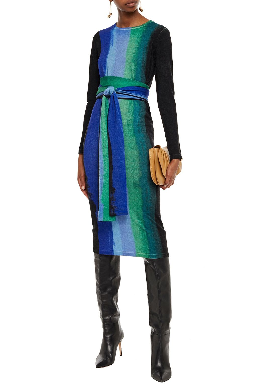 DIANE VON FURSTENBERG Gabel belted printed merino wool midi dress