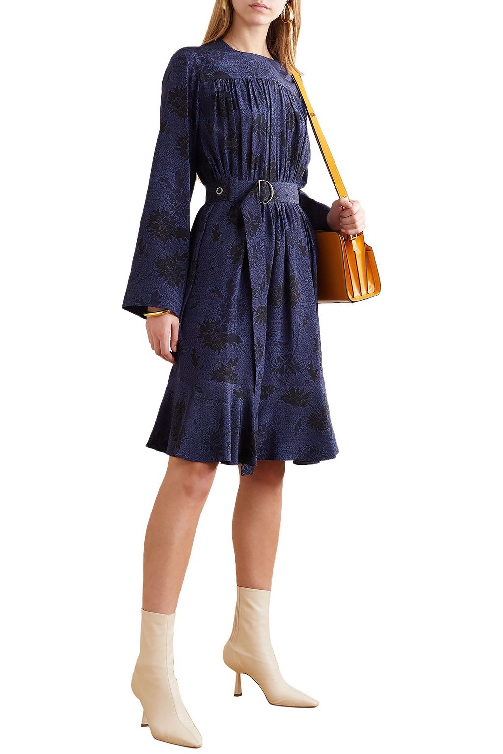 CHLOÉ Belted floral-print silk crepe de chine dress