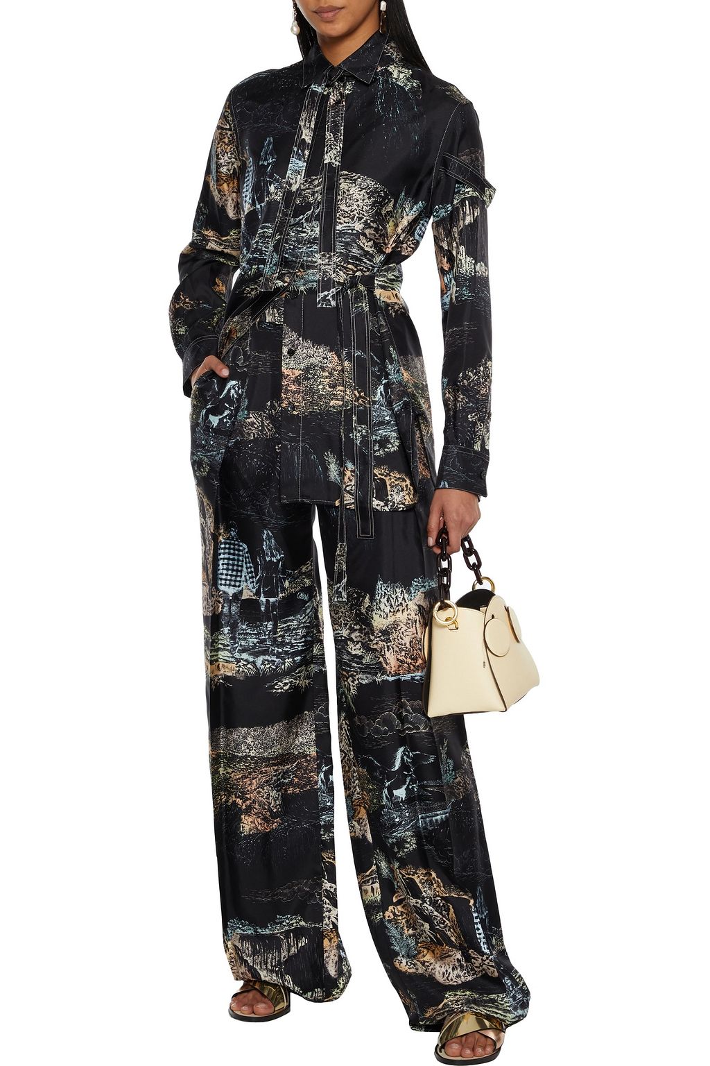 CHLOÉ Printed silk-twill wide-leg pants