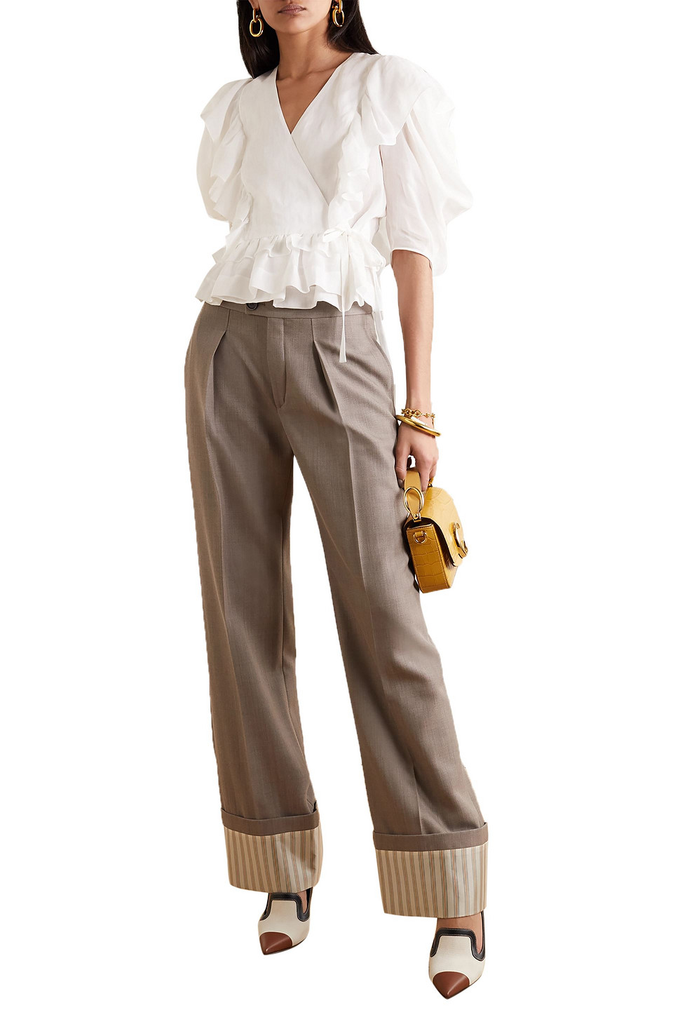 Chloé Ruffle-trimmed Ramie Wrap Top In White