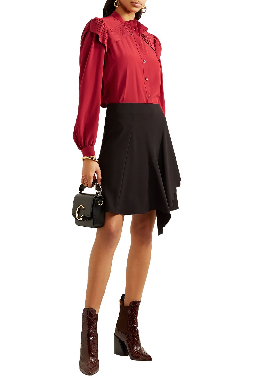 CHLOÉ Pintucked silk crepe de chine shirt