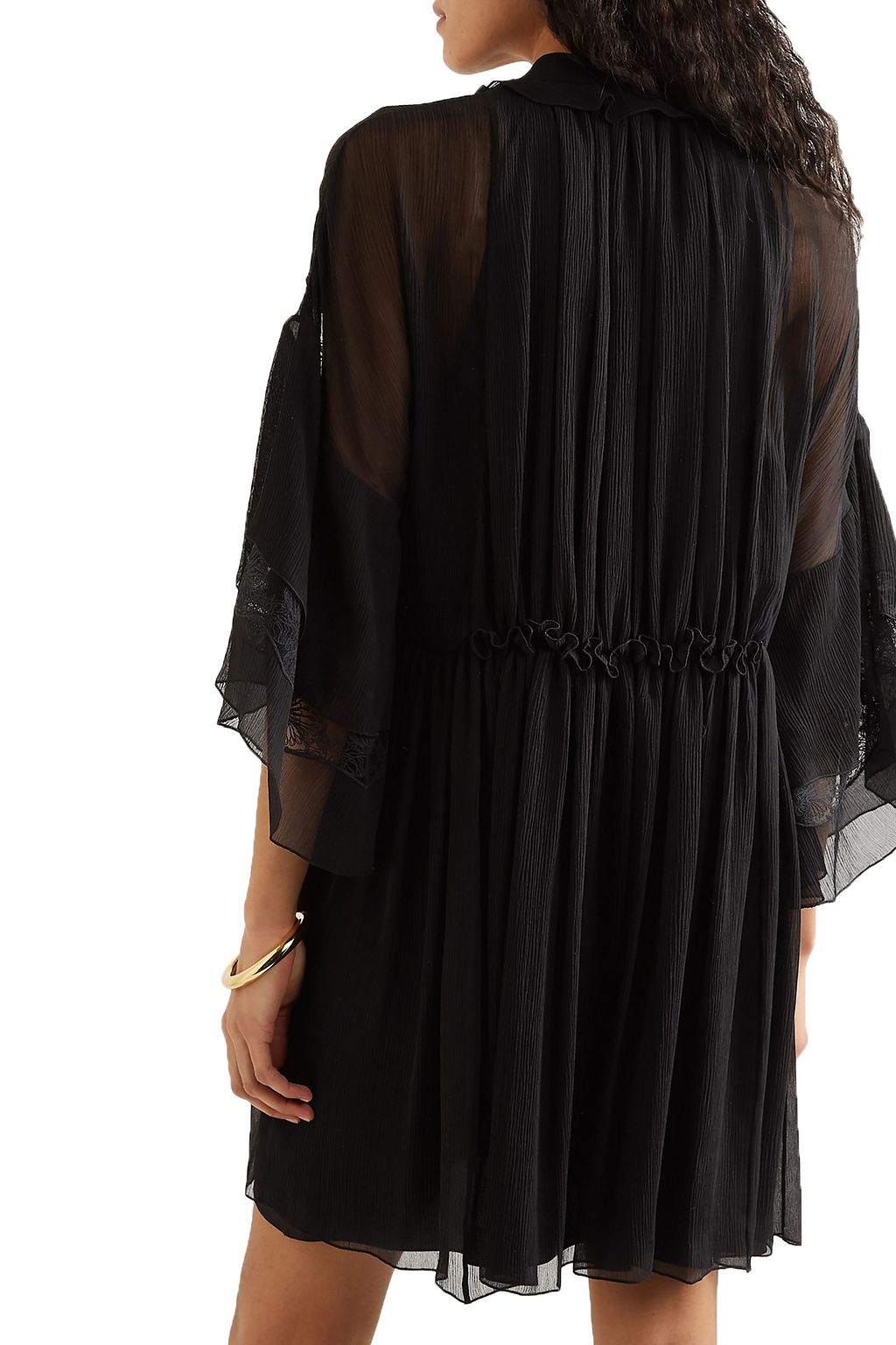 CHLOÉ Gathered lace-trimmed silk-crepon mini dress