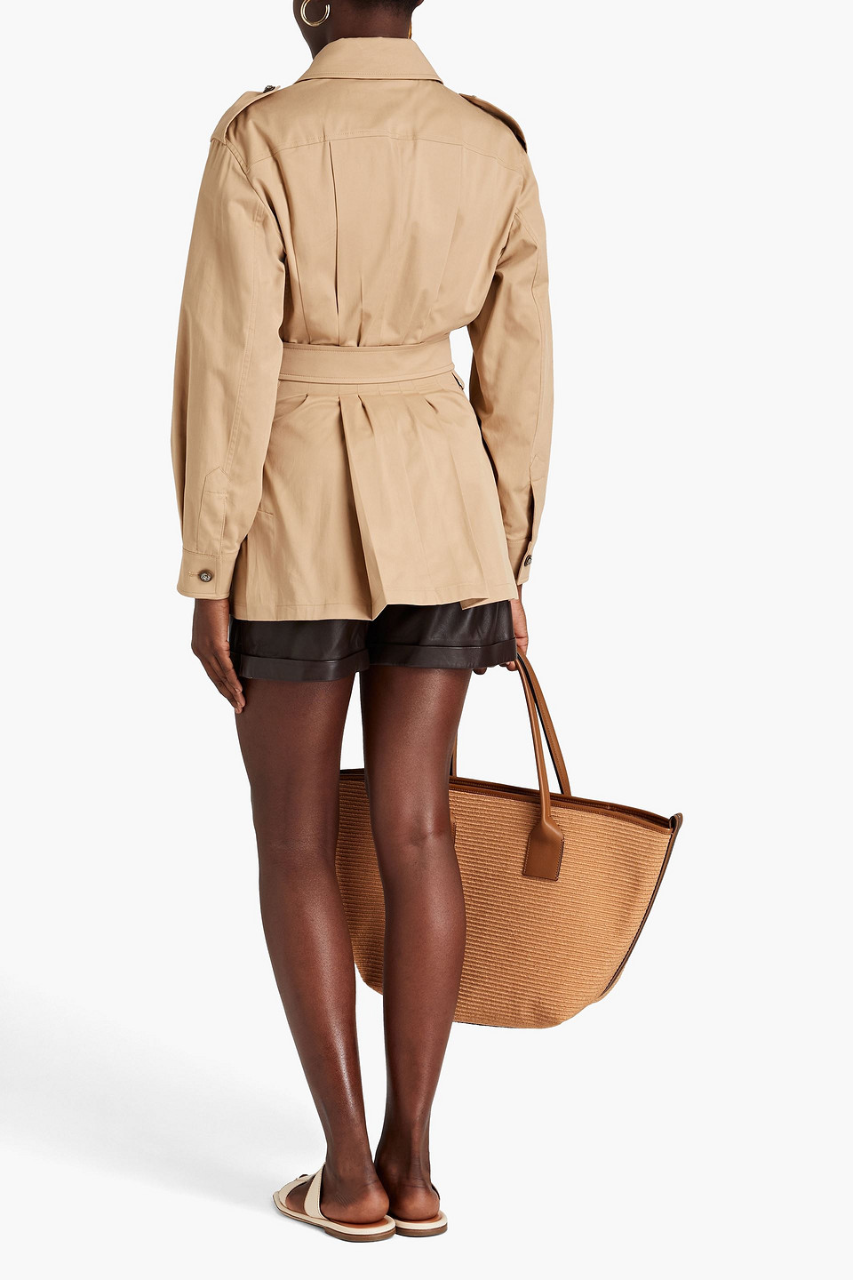 Shop Dolce & Gabbana Belted Cotton-blend Jacket In Sand