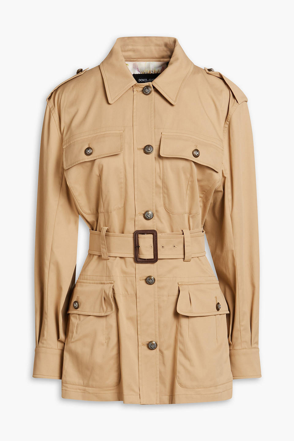 Dolce & Gabbana Belted Cotton-blend Jacket In Sand