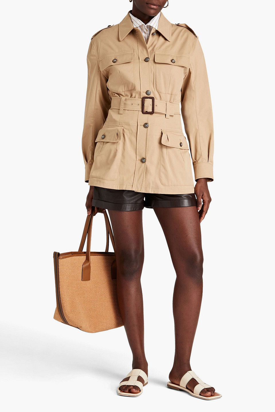 Shop Dolce & Gabbana Belted Cotton-blend Jacket In Sand