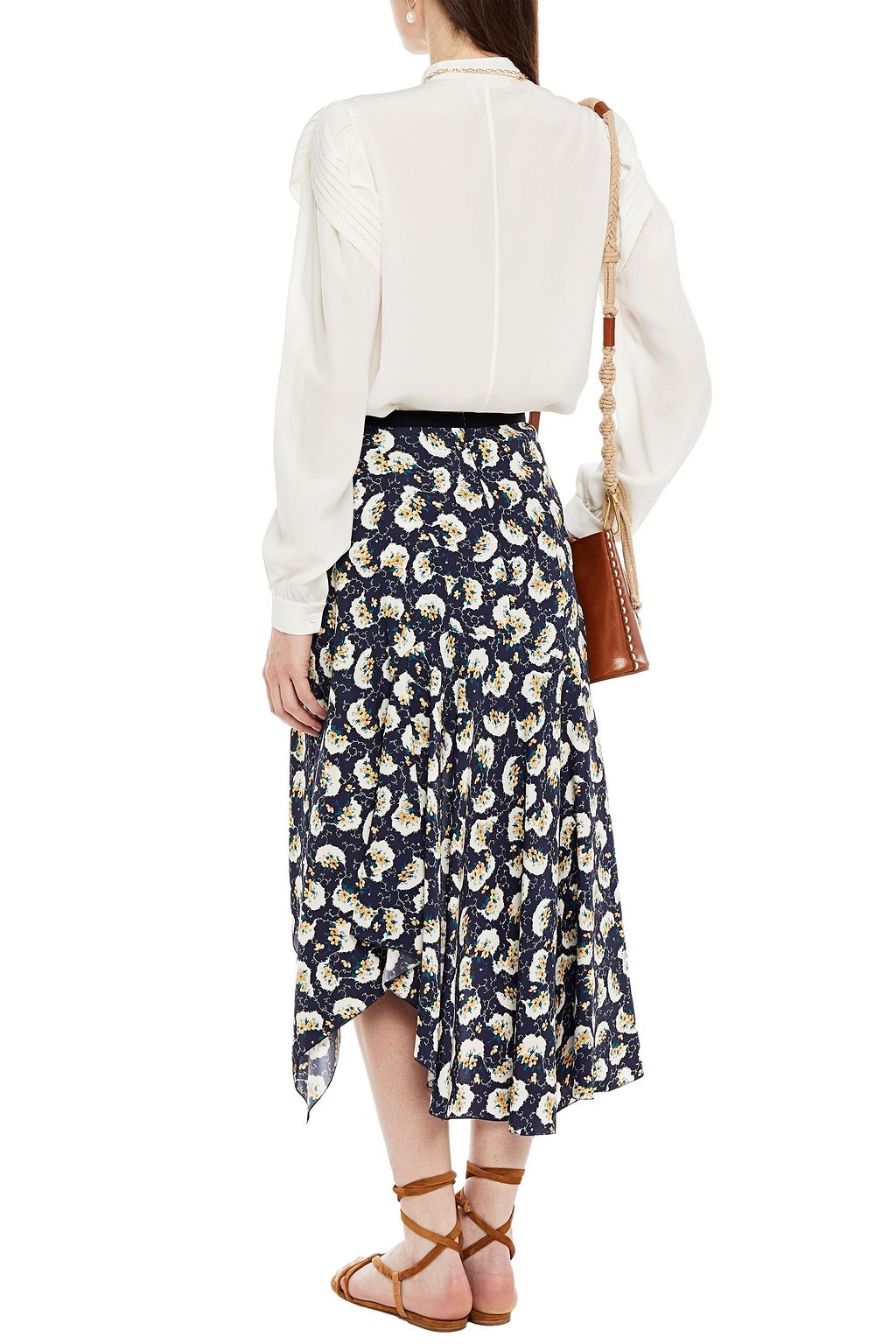 CHLOÉ Asymmetric floral-print silk-blend cady skirt