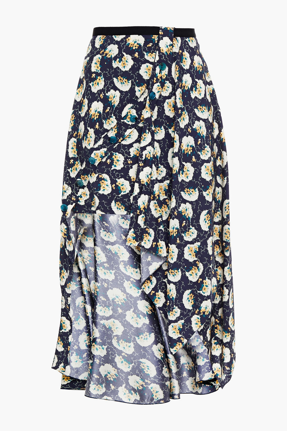Chloé Asymmetric Floral-print Silk-blend Cady Skirt In Midnight Blue