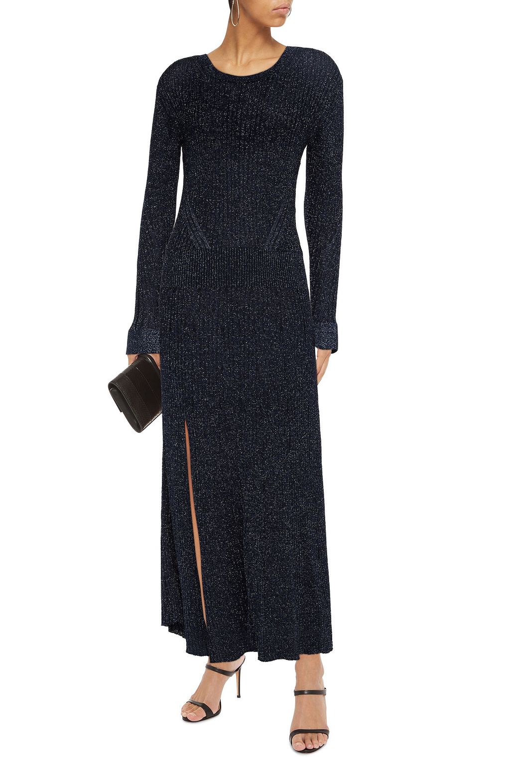 CHLOÉ Metallic ribbed-knit maxi dress