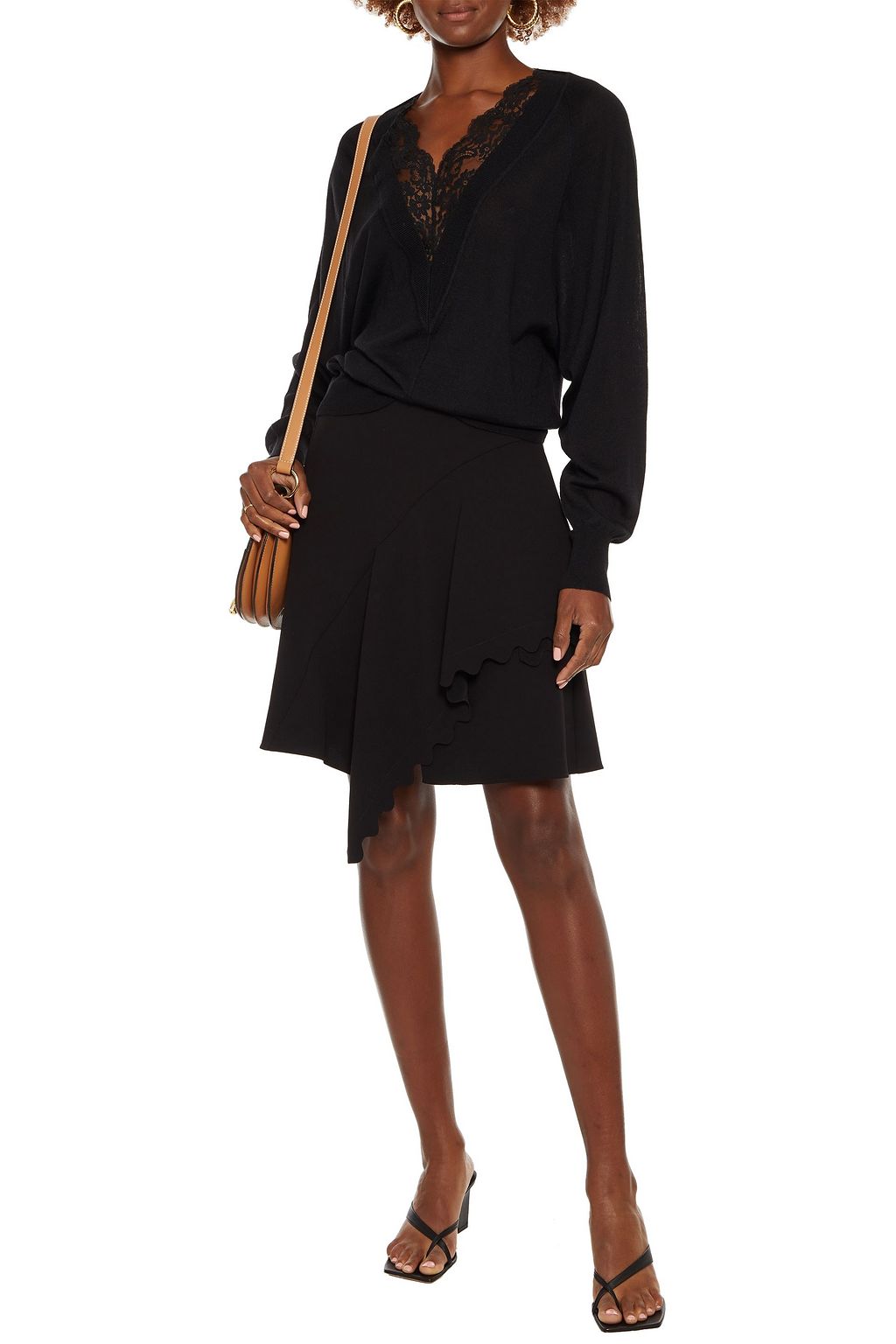 CHLOÉ Scalloped ruffled crepe mini skirt