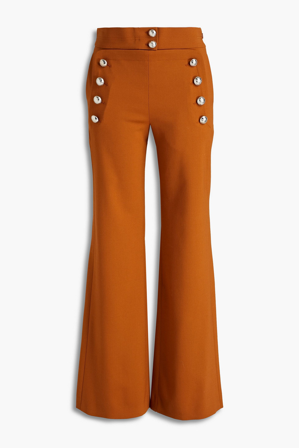 Chloé Button-embellished Wool-blend Wide-leg Trousers In Nudefarben