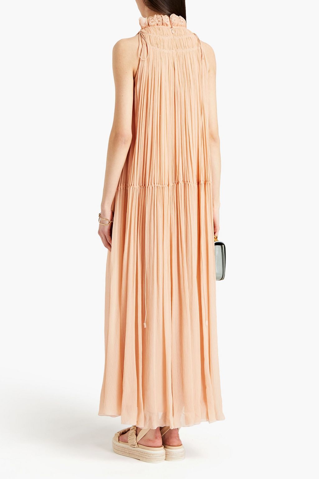CHLOÉ Embroidered organza-trimmed silk-crepon maxi dress