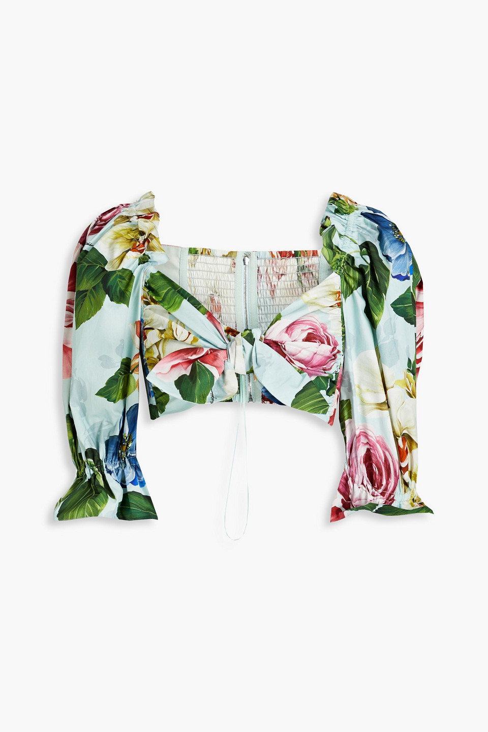 Dolce&Gabbana - Cropped knotted floral-print cotton top - Blue - IT 48