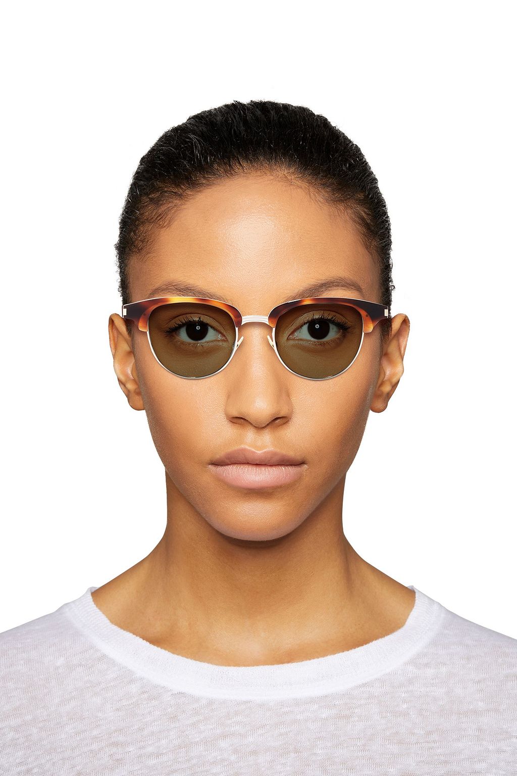SAINT LAURENT D-frame tortoiseshell-print acetate and gold-tone sunglasses