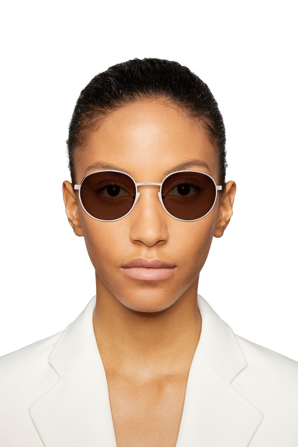 SAINT LAURENT Round-frame silver-tone sunglasses