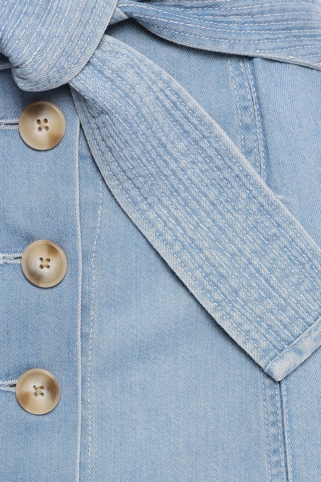 SEA Belted flared denim midi skirt