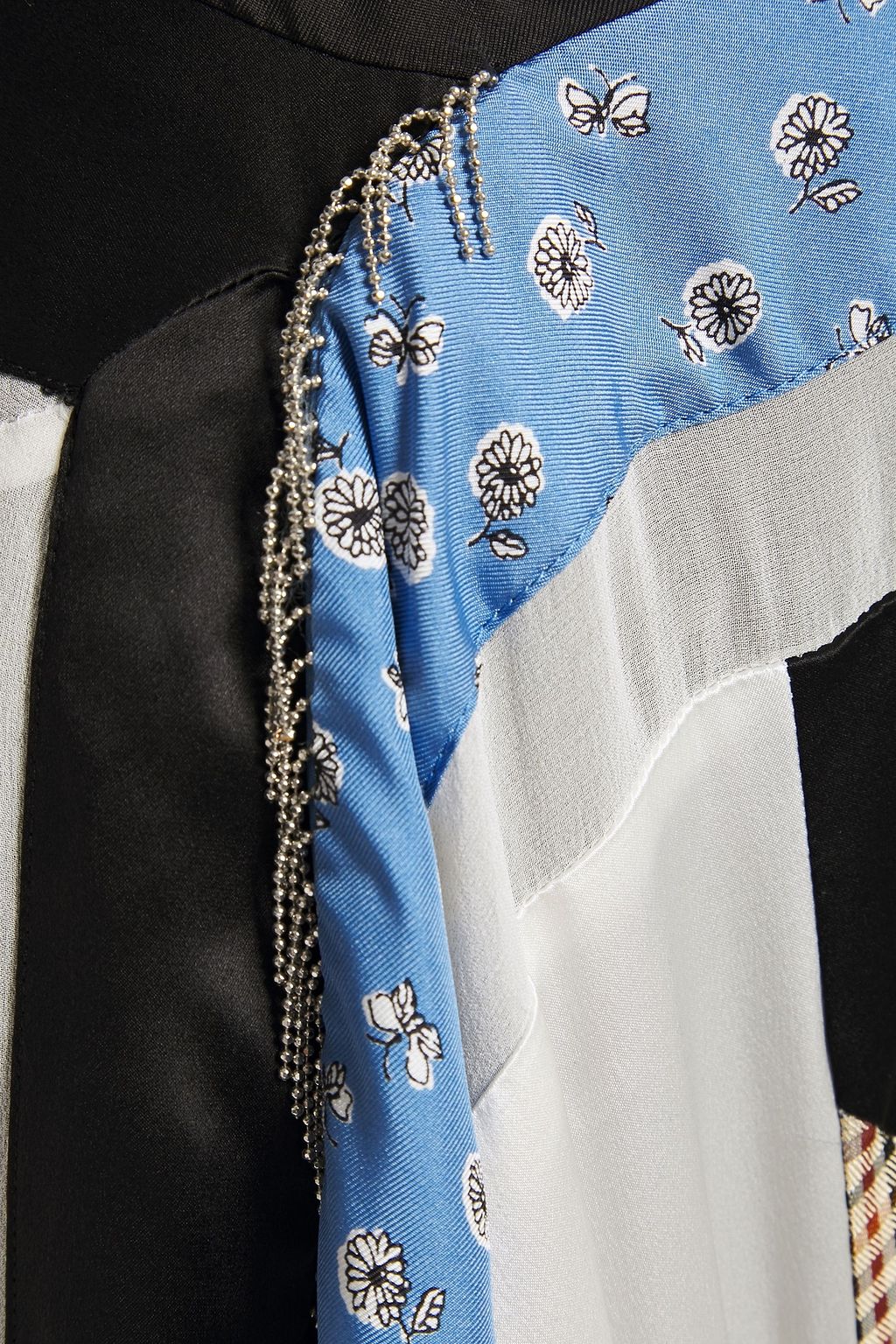 3.1 PHILLIP LIM Asymmetric fringed patchwork silk midi skirt