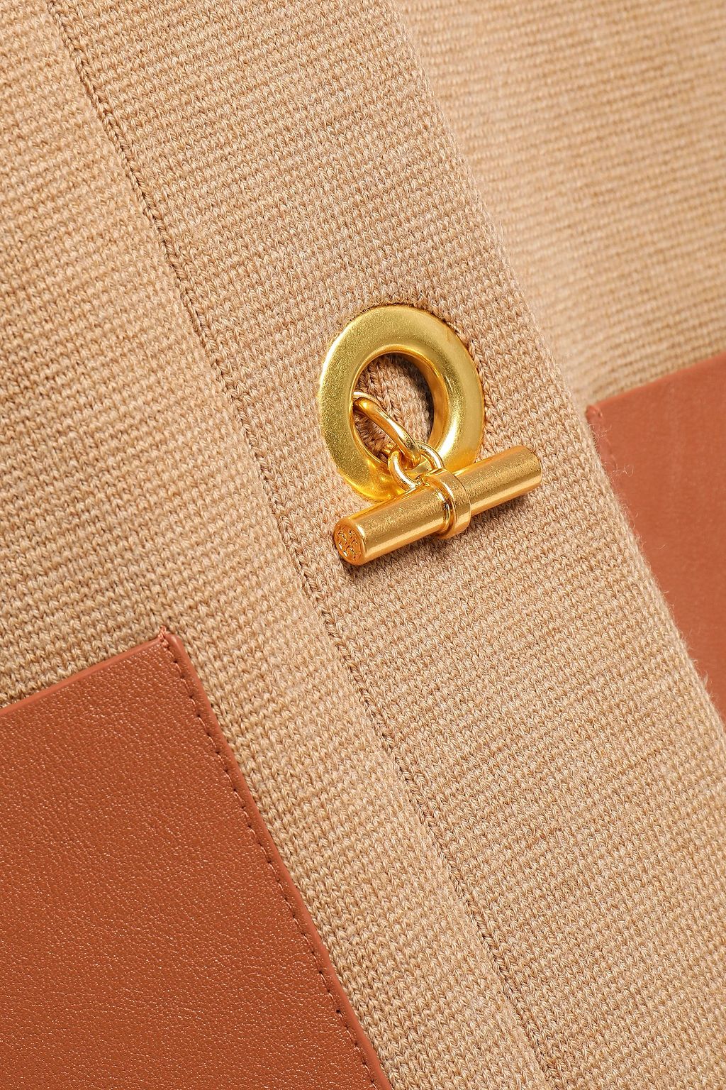 TORY BURCH Leather-trimmed wool coat
