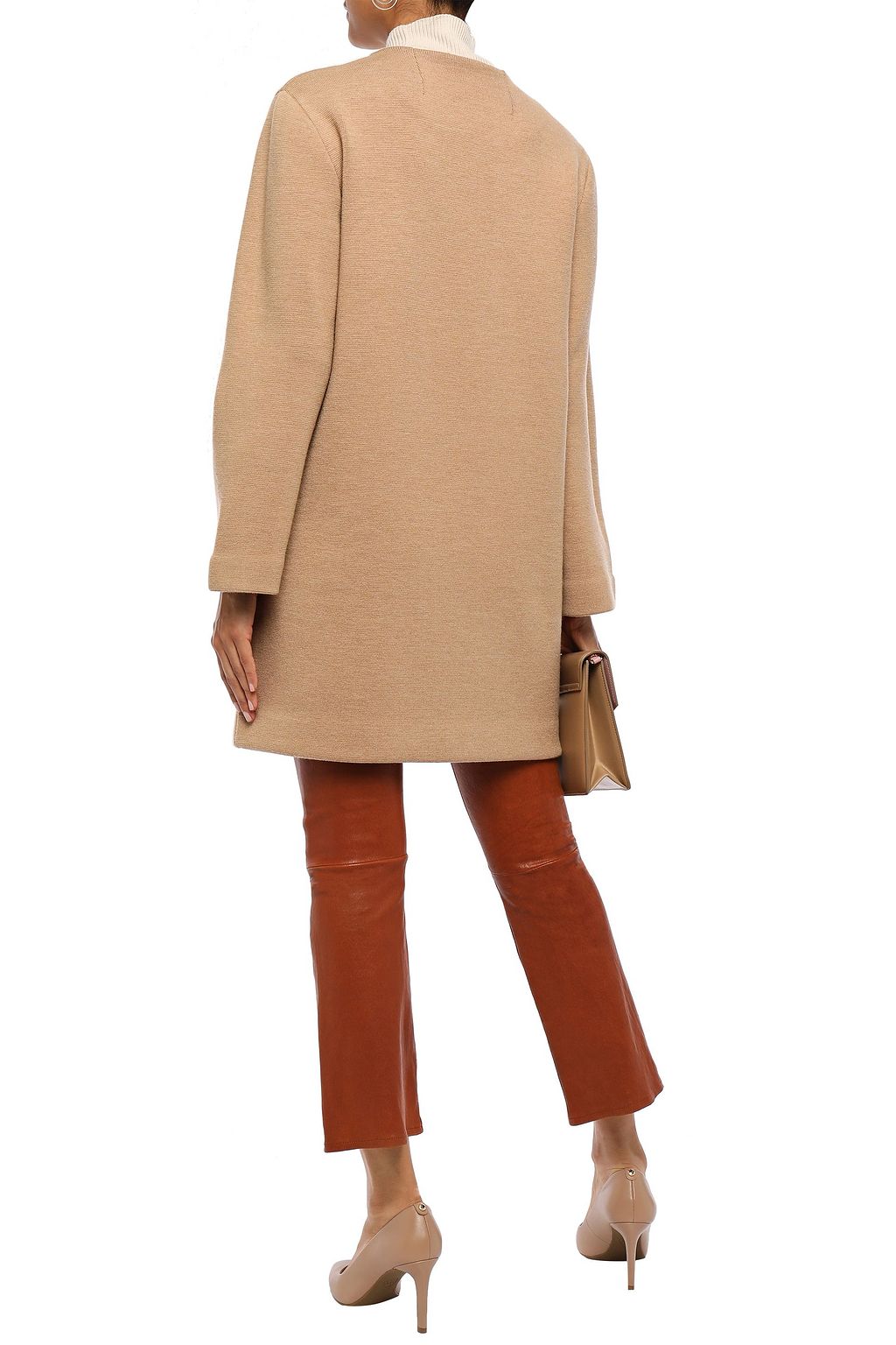 TORY BURCH Leather-trimmed wool coat