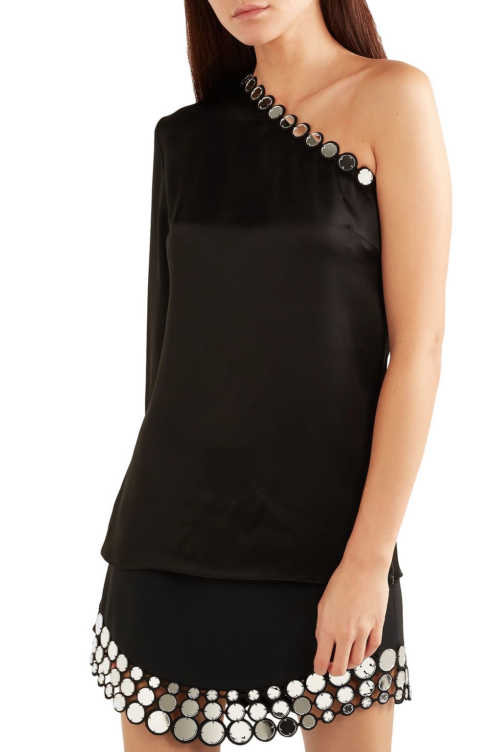 DAVID KOMA One-shoulder embellished satin top