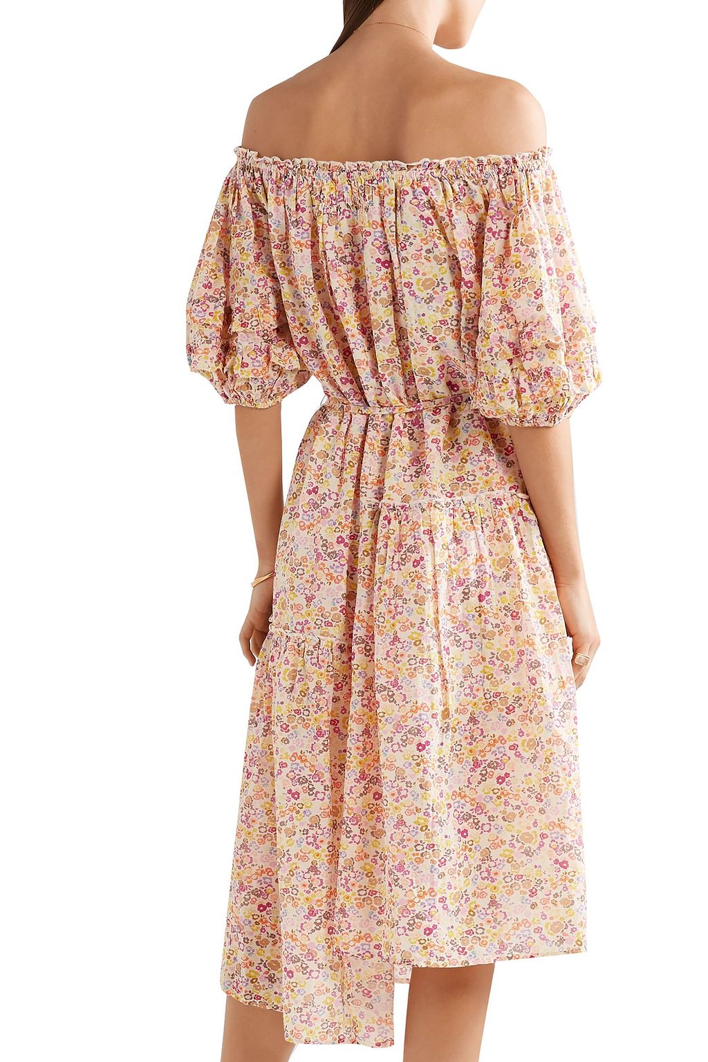 APIECE APART Asymmetric off-the-shoulder floral-print cotton-blend voile midi dress