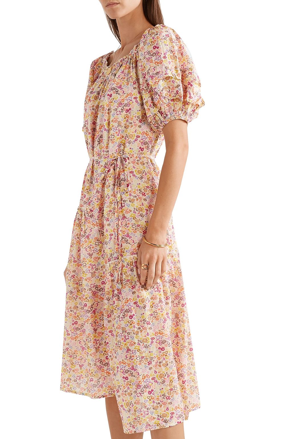 APIECE APART Asymmetric off-the-shoulder floral-print cotton-blend voile midi dress