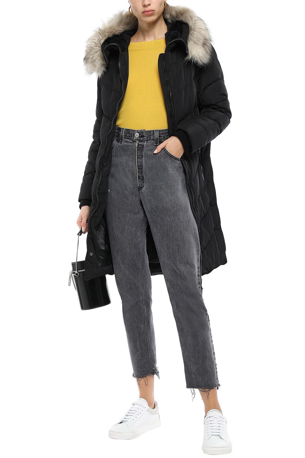 DKNY Quilted shell hooded down coat