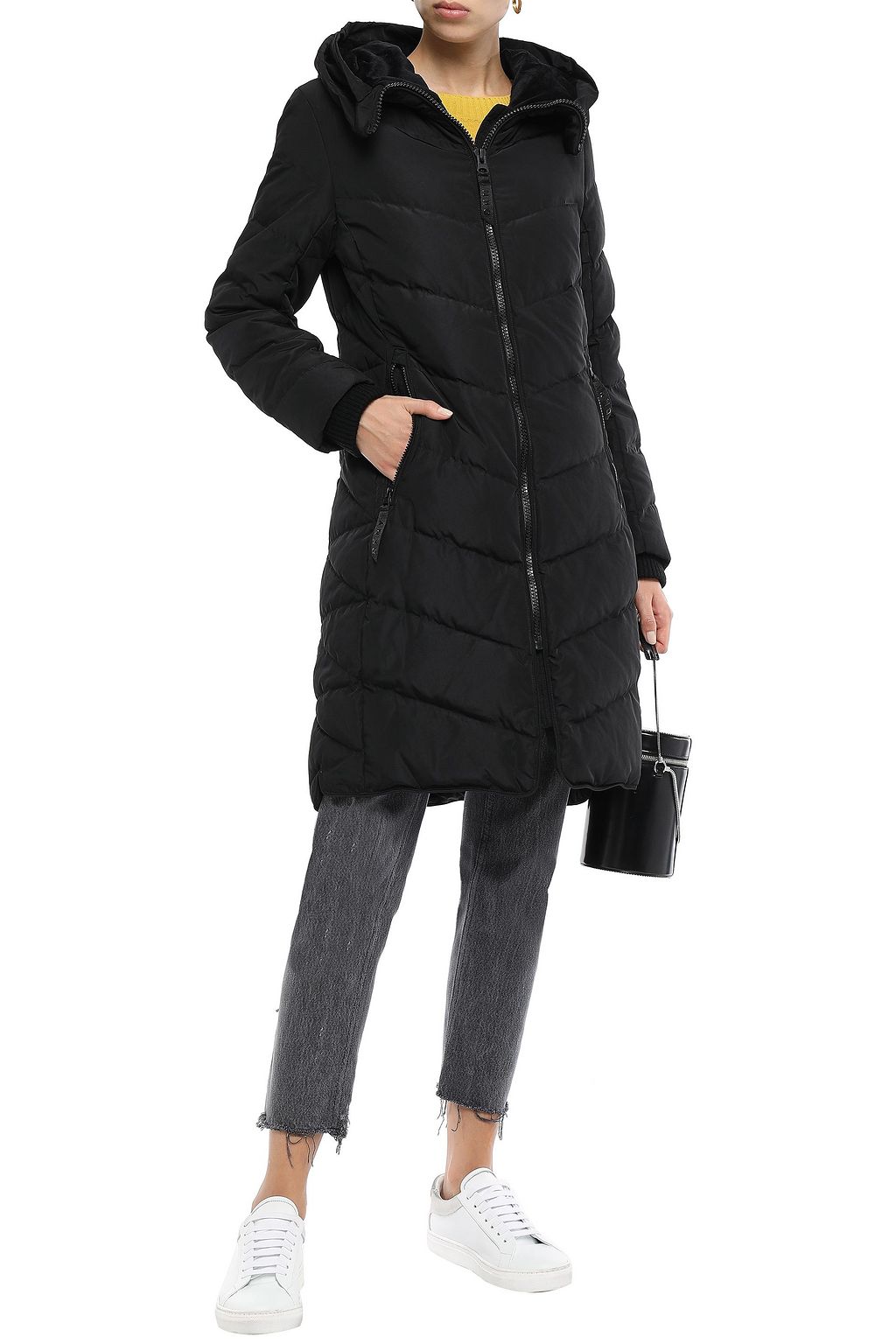 DKNY Quilted shell hooded down coat