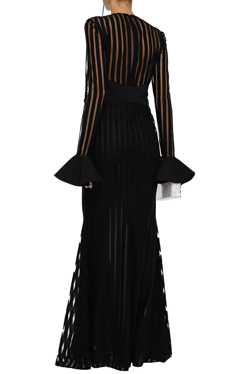 DAVID KOMA Crystal-embellished two-tone stretch-crepe gown