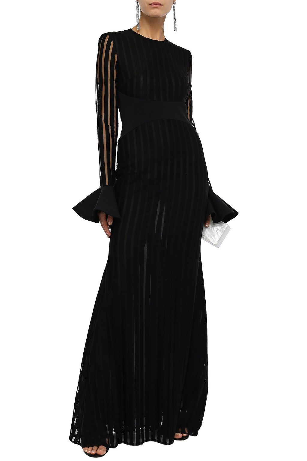 DAVID KOMA Crystal-embellished two-tone stretch-crepe gown