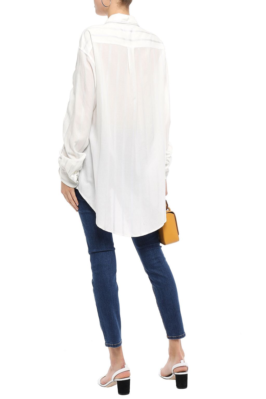 CURRENT/ELLIOTT Ruched striped voile shirt