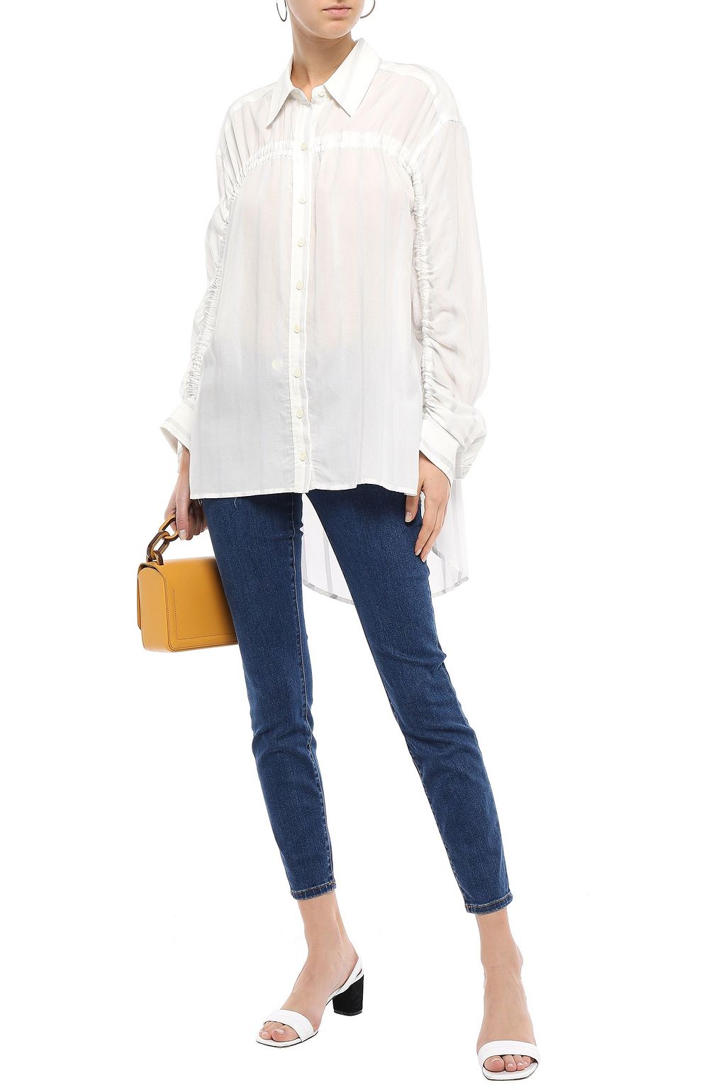 CURRENT/ELLIOTT Ruched striped voile shirt