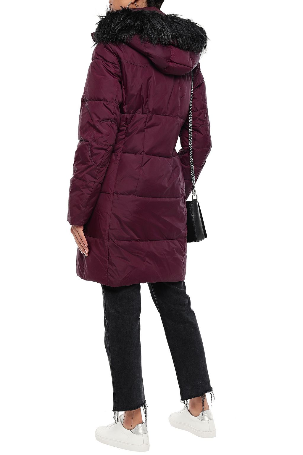 DKNY Faux fur-trimmed quilted shell hooded coat