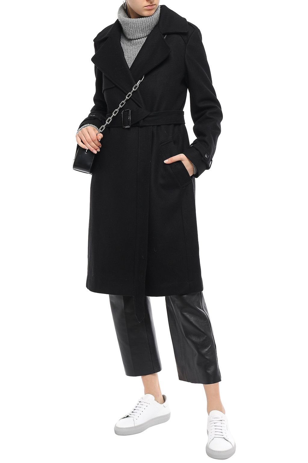 DKNY Belted wool-blend felt coat