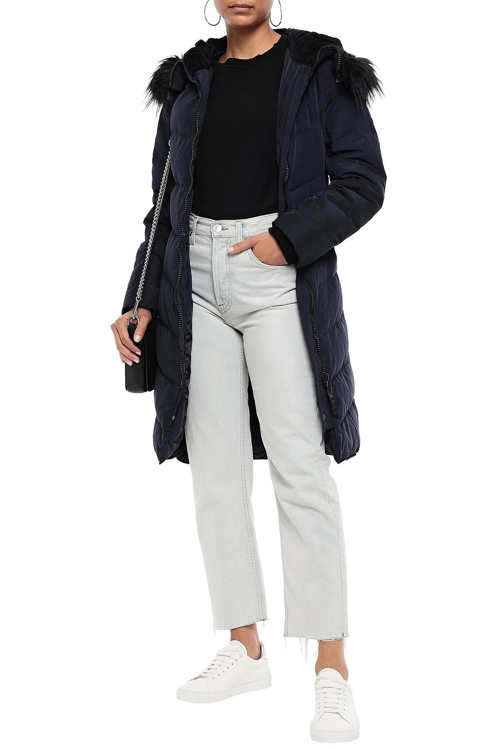 DKNY Quilted shell hooded down coat