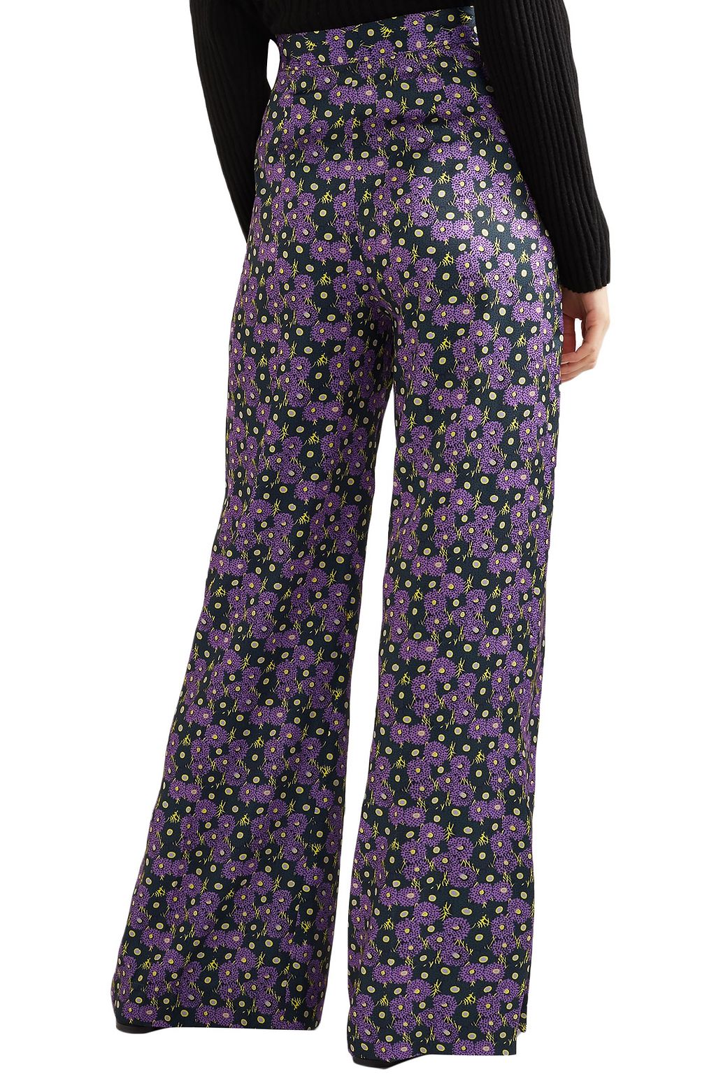 LELA ROSE Floral-print satin-twill wide-leg pants