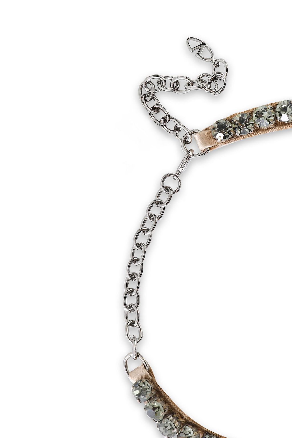 VALENTINO GARAVANI Gunmetal-tone, crystal and satin necklace