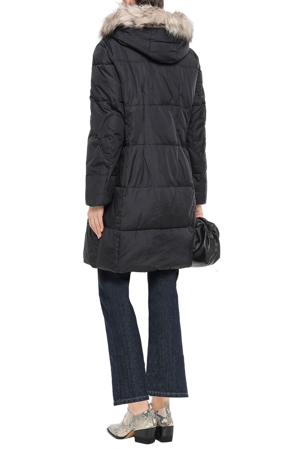 DKNY Faux fur-trimmed quilted shell hooded coat