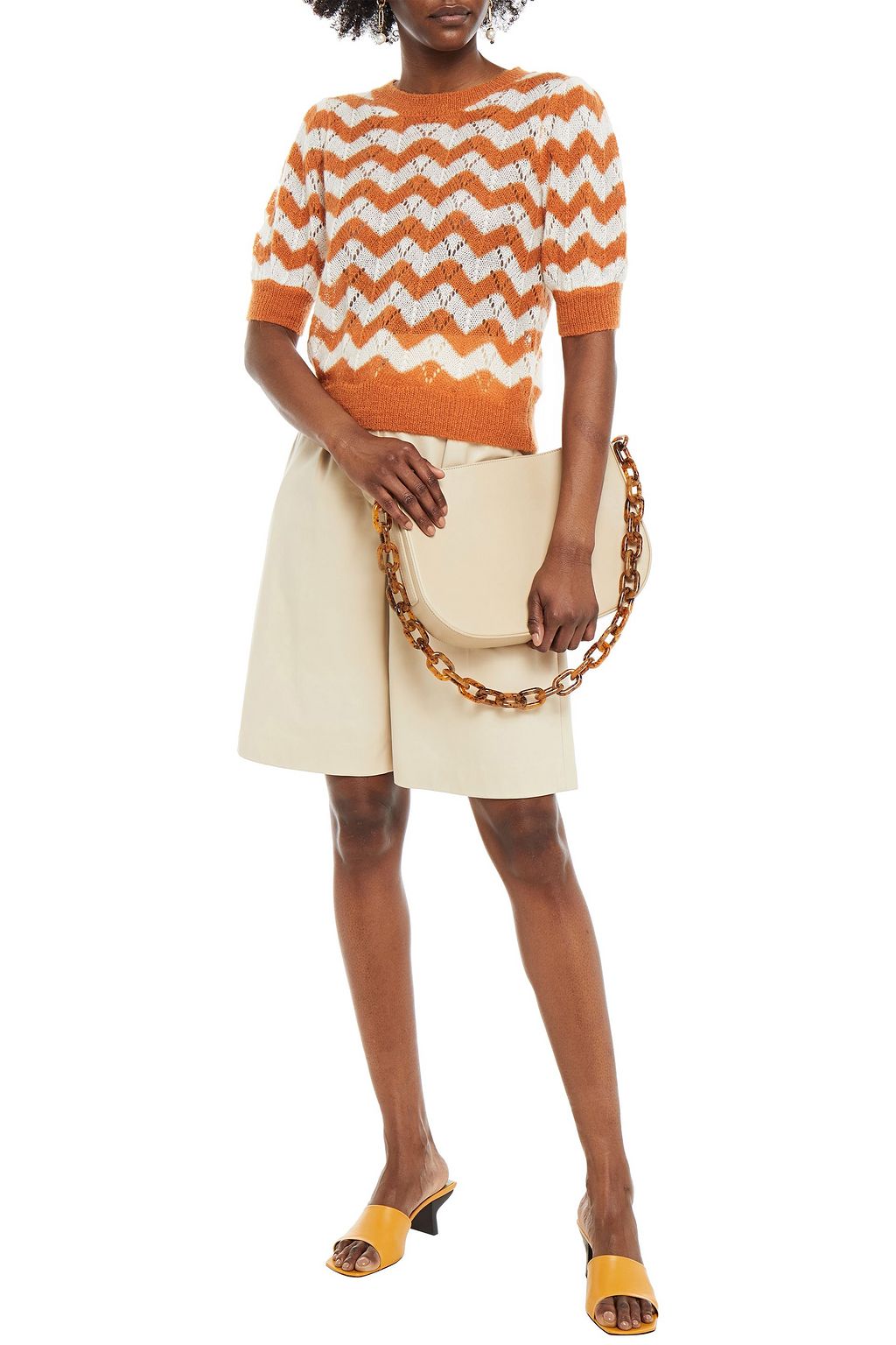 BYTIMO Striped pointelle-knit top