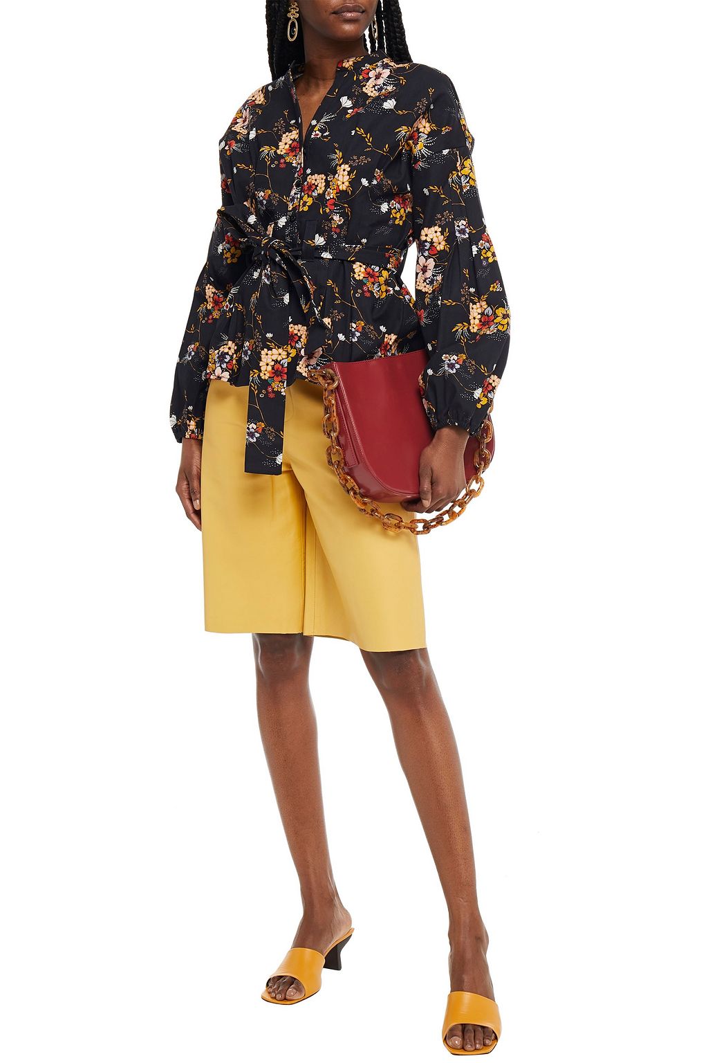 BYTIMO Belted floral-print cotton-poplin shirt